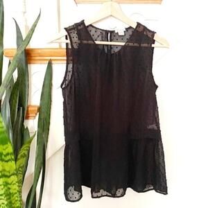 J.Crew Swiss dot sheer peplum blouse black sz 2